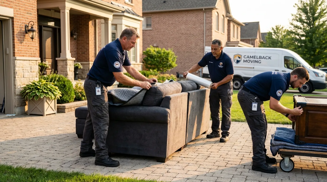 Large estate moving crew wrapping furniture in Baden, PA